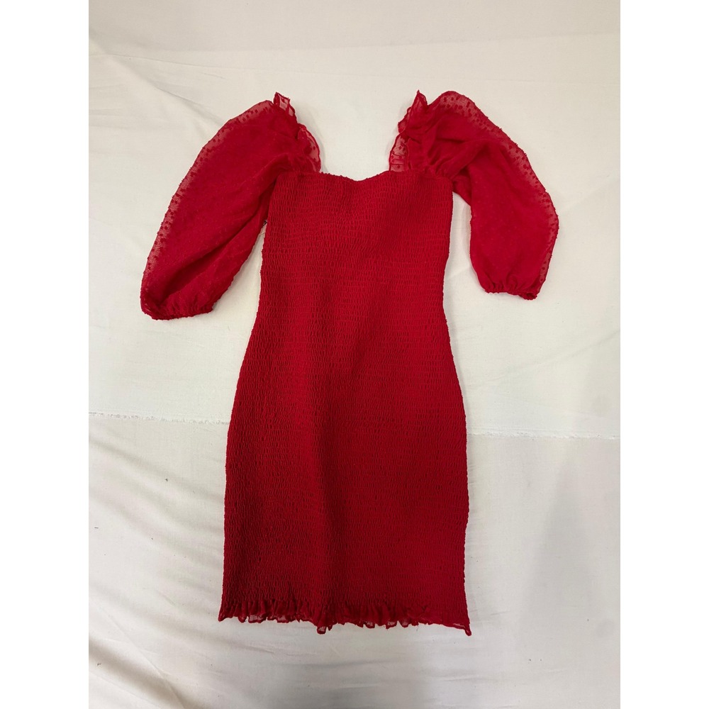 Europa The Label Red Smocked Puff Sleeve Mini Dress – Size Small